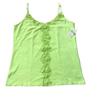 New Y2K Lace Coldwater Creek Tank Top L 14 Green Sleeveless Cami V Neck Cotton